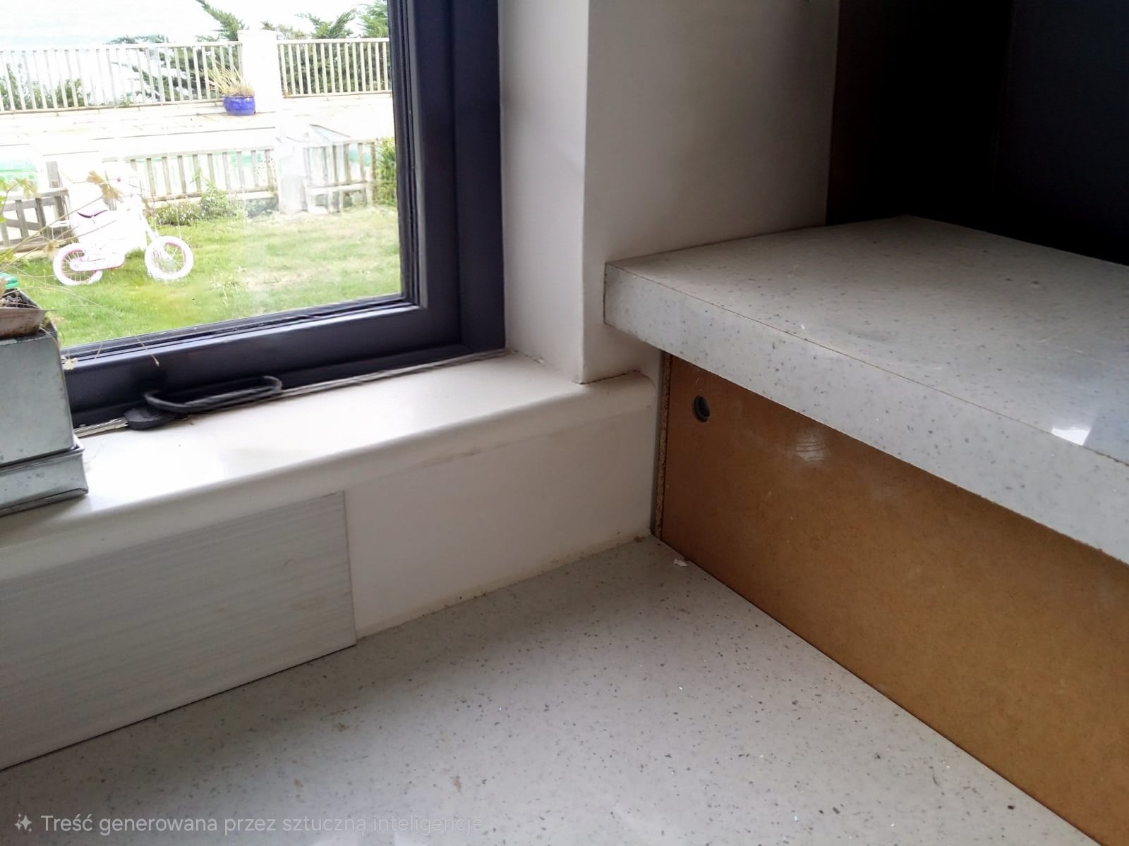 The space around the worktop and window sill was assessed before fitting the individually prepared tile sections.