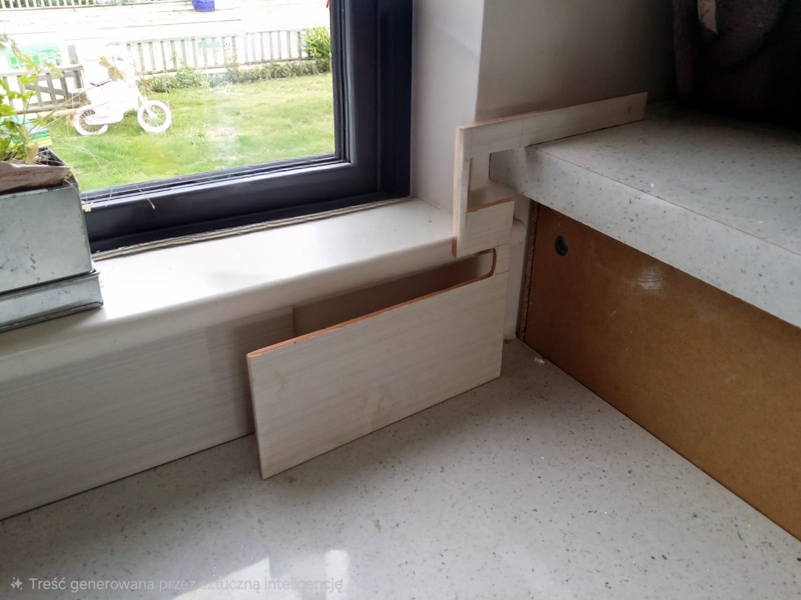 The custom-cut tile sections were positioned and checked before installation to confirm a precise fit.